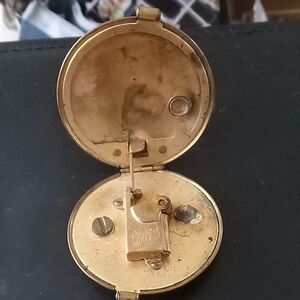 Antique Round Brass Pocket Lighter Compact